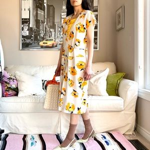 Vintage floral print midi dress with faux wrap top